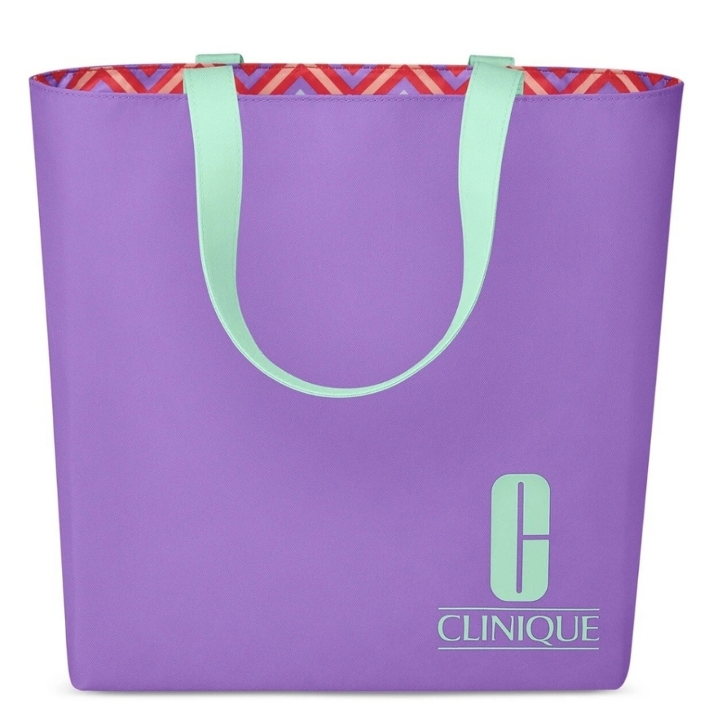 Clinique Logo'd Purple and Green Tote Bag